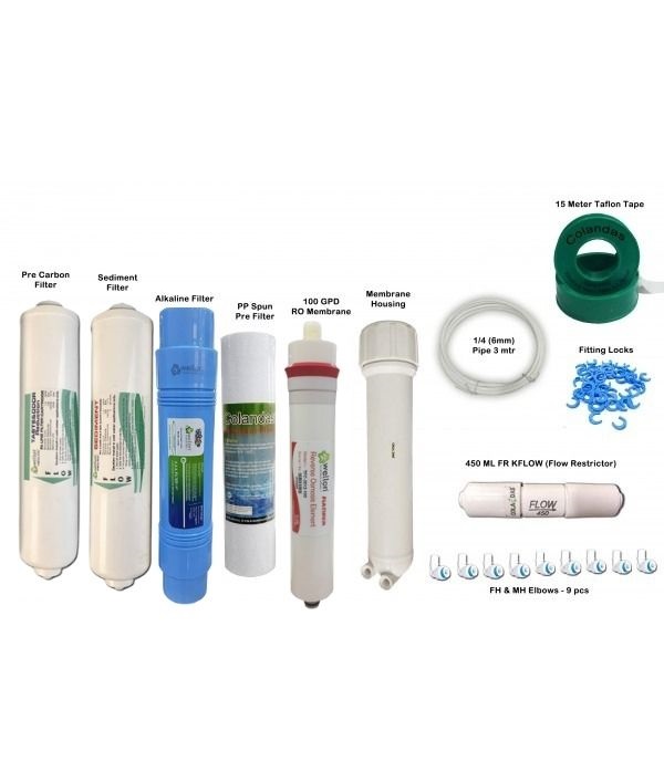 Wellon 12 Item Platinum Product Replacement Service Kit (Platinum 100 GPD RO Membrane with Membrane Housing, 11 INCH ALKALINE FILTER) Suitable for All RO Water Purifier System